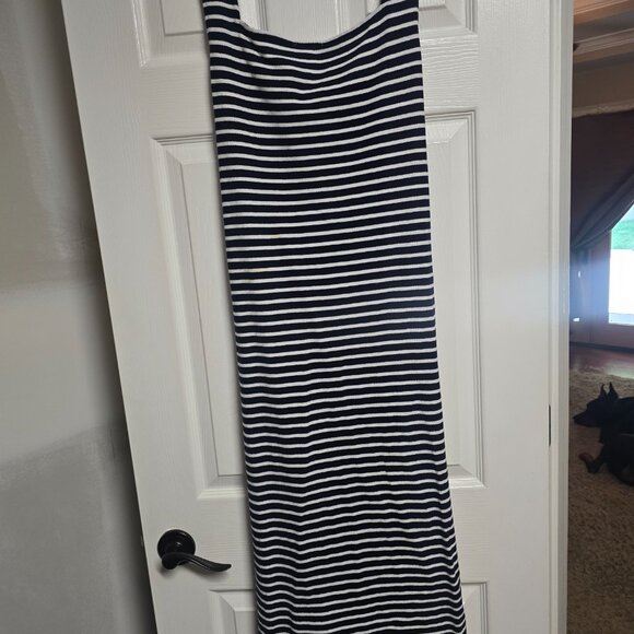 Anne Taylor The Loft Size XL Navy Blue White Striped Front Tie Dress Worn Once - Picture 8 of 12